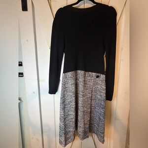 Calvin Klein Black and Gray Long Sleeve Dress